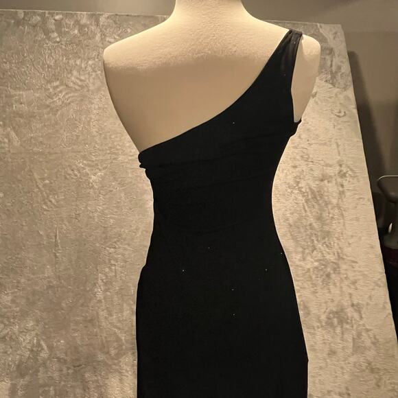 Vintage Dark Y2K Asymmetrical Glitter One Shoulder Dress Sz Small Gothic Glam - Picture 8 of 8